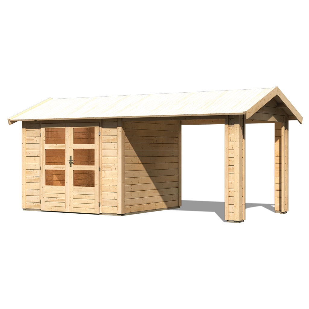 Karibu 28 mm Gartenhaus Theres 3 naturbelassen mit 1 Schleppdach