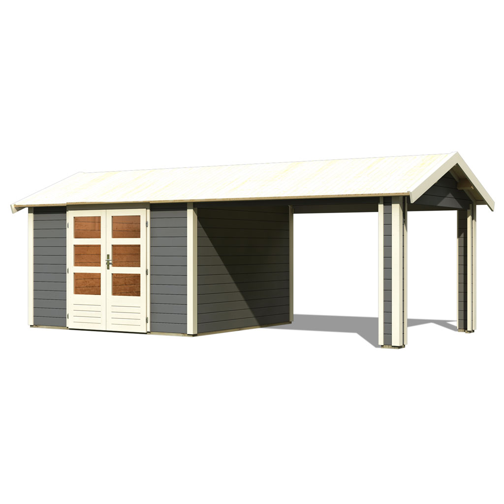 Karibu 28 mm Gartenhaus Theres 7 terragrau mit 1 Schleppdach