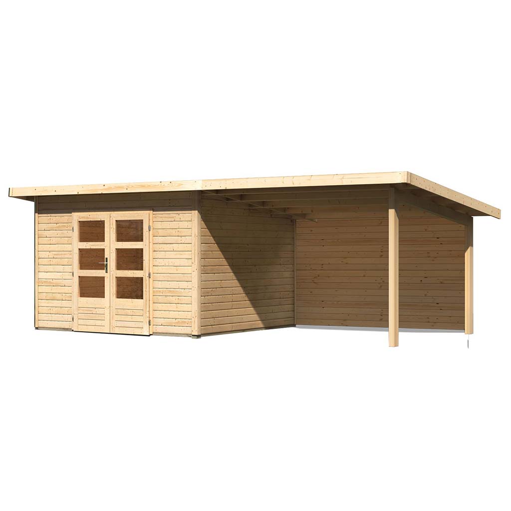Karibu Pultdach Gartenhaus Northeim 3 inkl. 3 m Anbaudach und Rückwand