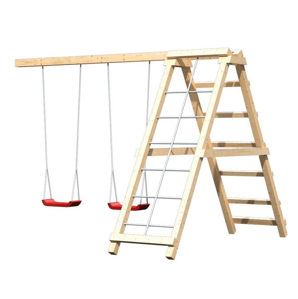 Doppelschaukel Anbau mit Klettergerüst und Netzrampe