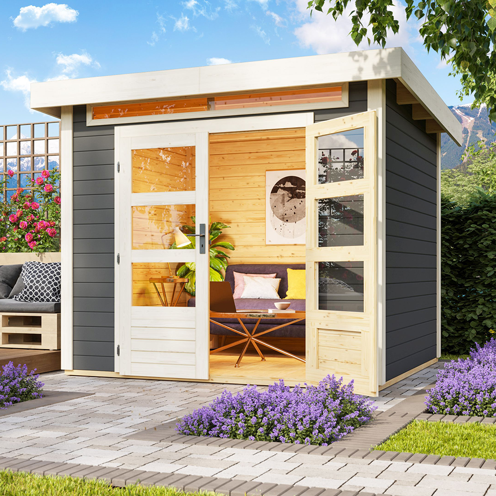 Karibu 28 mm Gartenhaus Kandern 3 terragrau