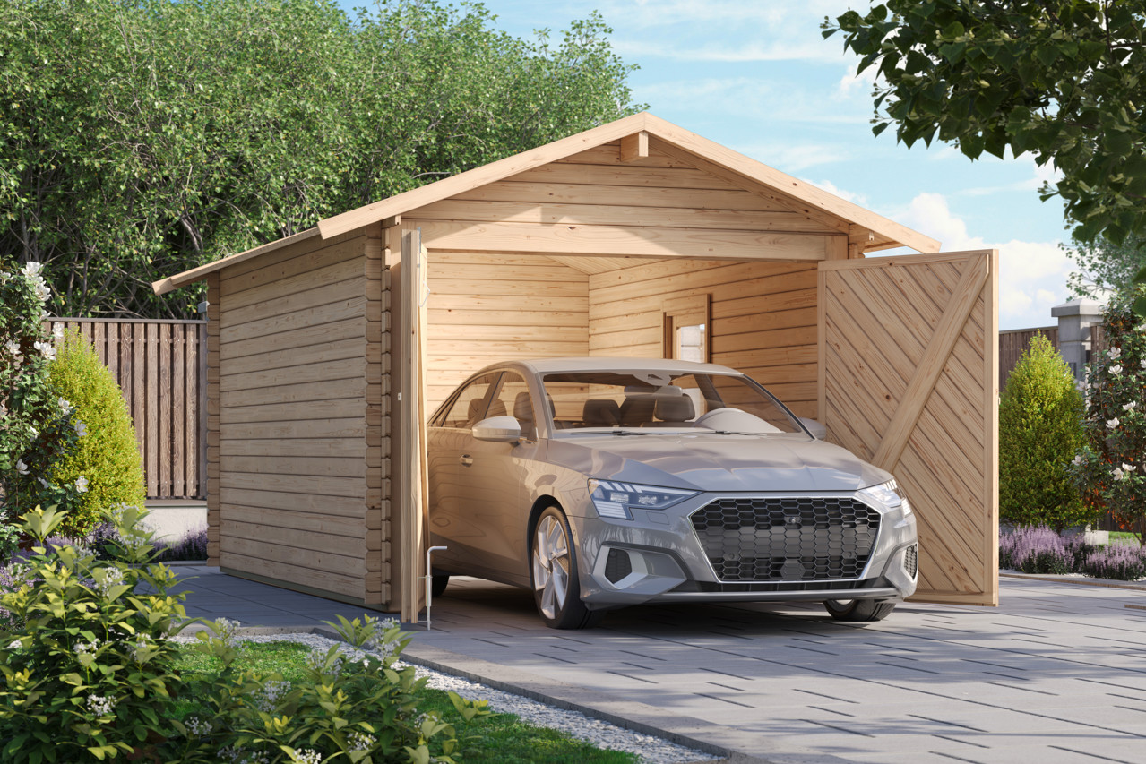 Karibu 28 mm Blockbohlen Garage Satteldach