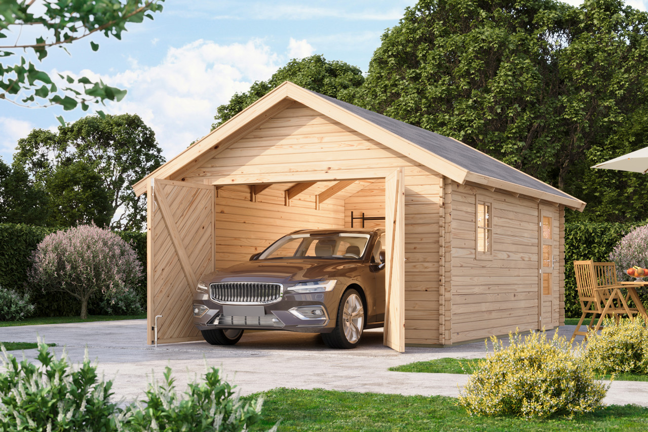 Karibu 40 mm Blockbohlen Garage Satteldach