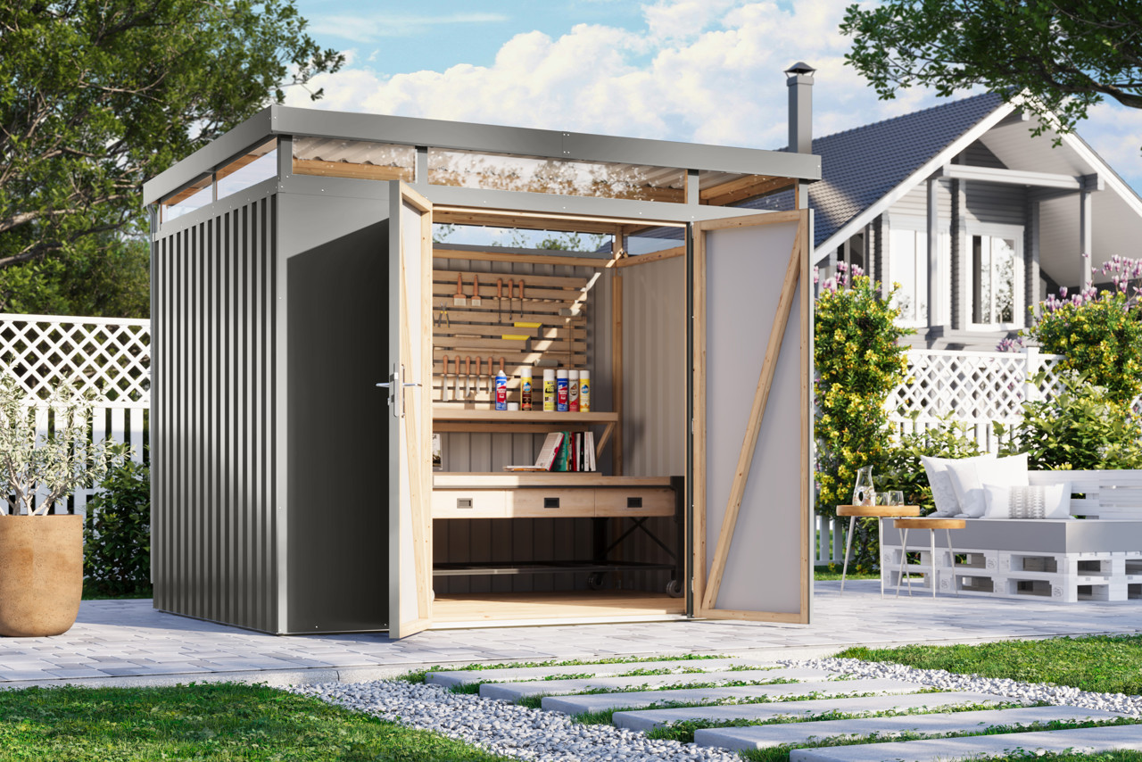 Karibu Metall Gerätehaus Aurum 3 graualuminium